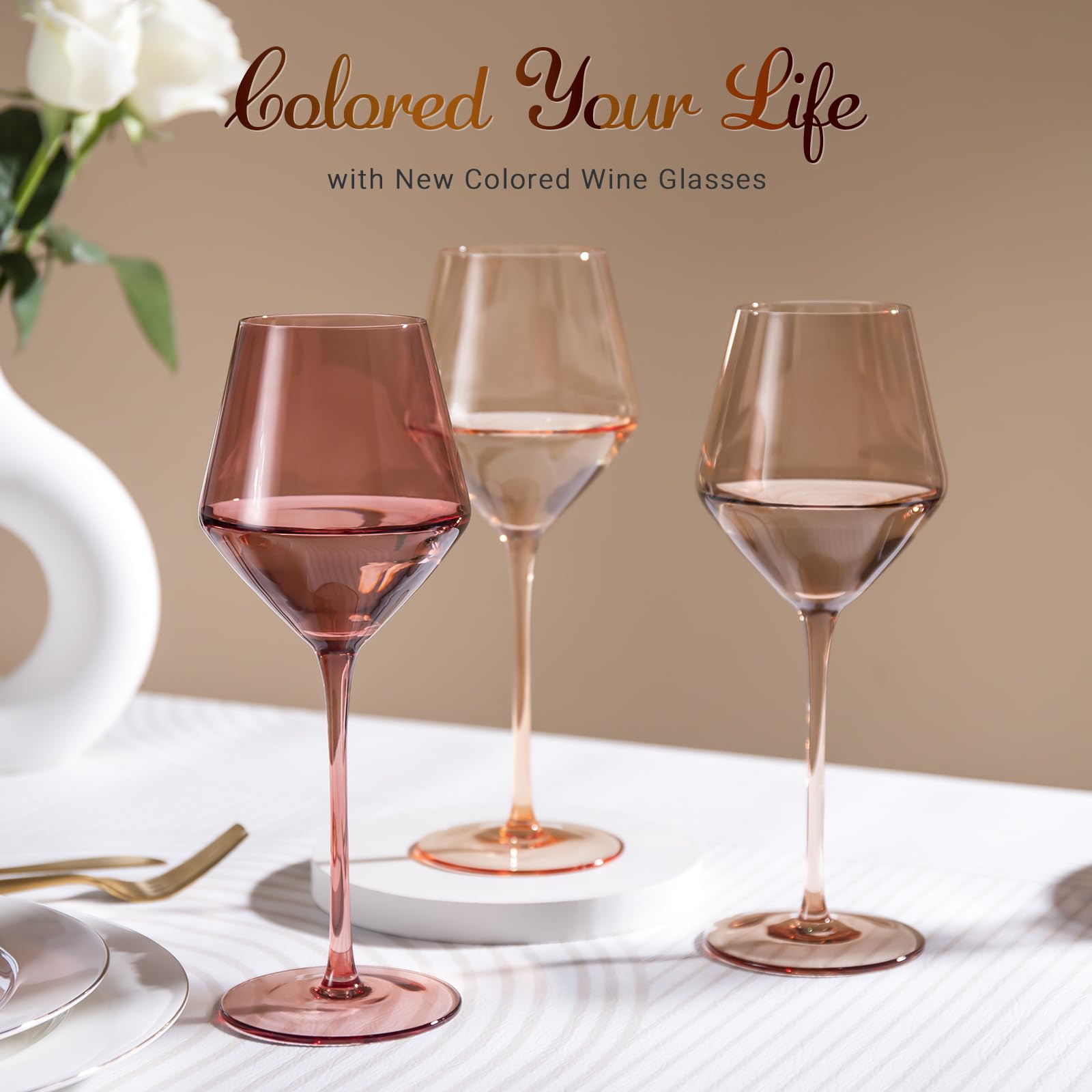 Juego de copas de vino de colores de 6 a 16 onzas, copas de vino coloridas con tallo, sopladas a mano, juego de copas de vino silenciadas, regalos de vino para el día de la madre