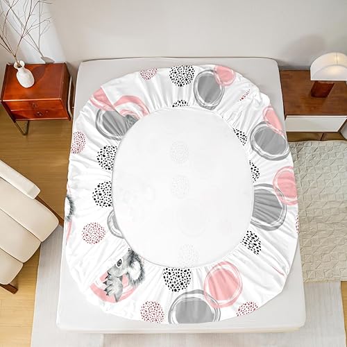 Miniatura 4 de Erosebridal Juego de sábanas lindas de koala para niños, sábana bajera ajustable kawaii koalas tamaño individual con puntos grises y rosados, funda