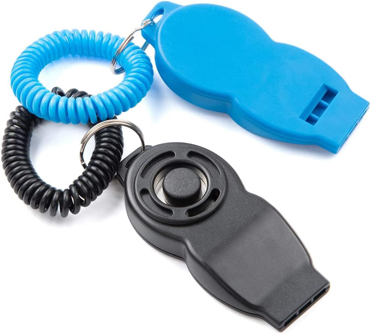 Khazna Dog Clicker with Whistle and Wrist Strap, Clicker Training for Dogs Cats Puppy Birds, Pet Training Clickers 2 PCS (Blue/Black)