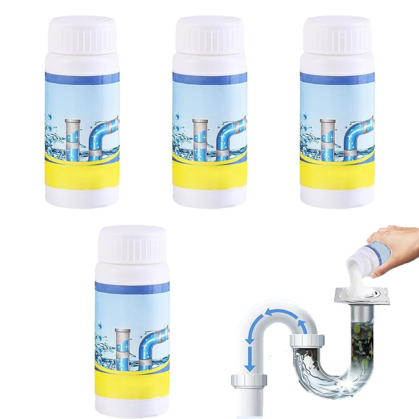 Sink and Drain Cleaner,Dragage de Tuyaux pour Toilettes,Pipe Dredge Déodorant Foam Cleaner,110g Portable Powder Cleaning Tool,Convient pour Déboucher Tuyaux dans Cuisines et Salles de Bains(4 Pièces)