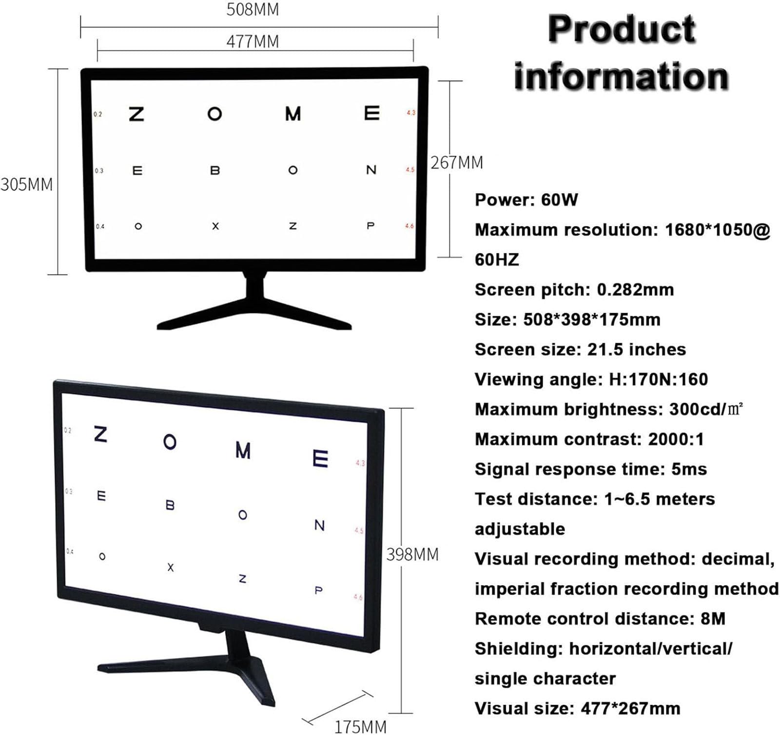 Elektroniczne optyczne tablice do badania wzroku LCD, 21,5-calowy cyfrowy wykres ostrości wzroku z ponad 300 celami wizualnymi i 5 metodami wyświetlania, projektor testera optometrii z pilotem
