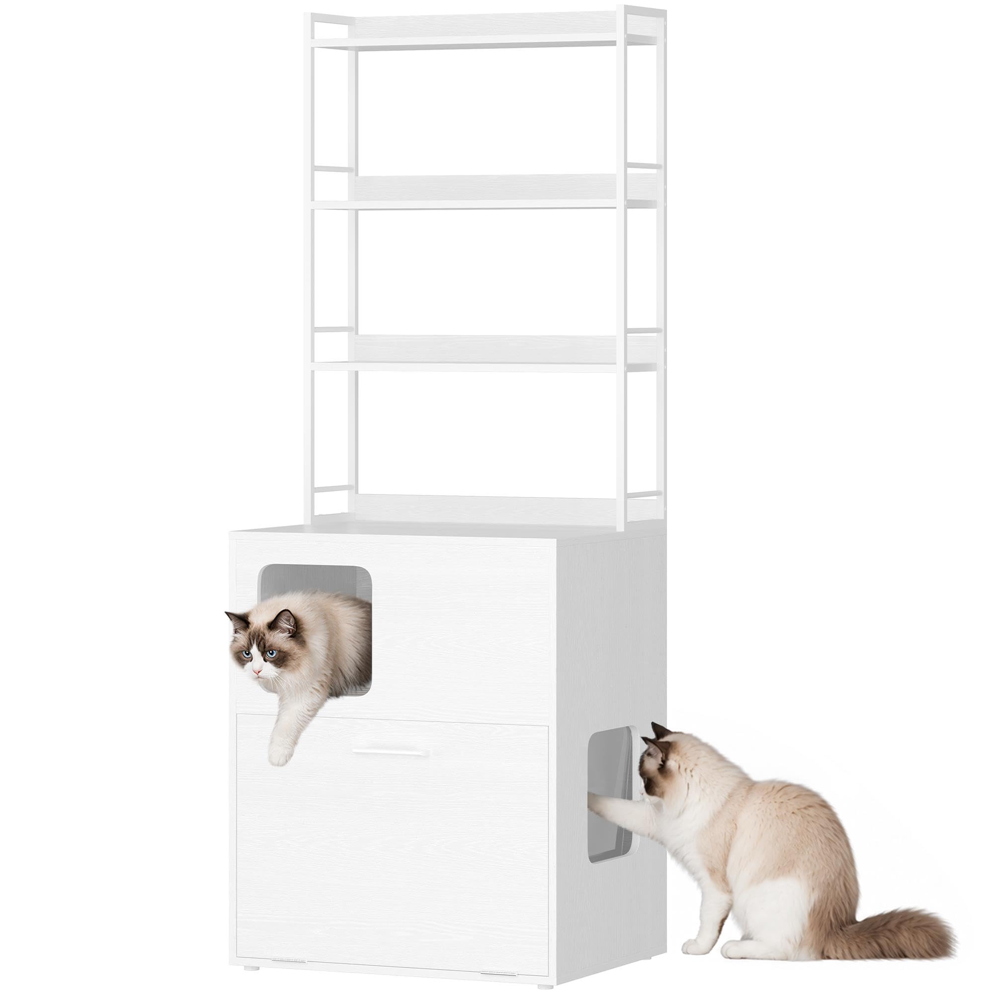 Yaheetech Cat Litter Box Enclosure with Litter Catching Platform & Shelves