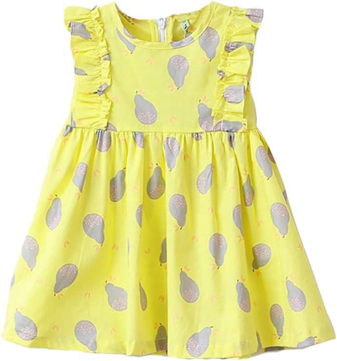 ABALACOCO Girls Kids Cotton Dress Todder Sleeveless Sundress Casual Printed Flower Bowtie Tutu Party Dress 2-10T