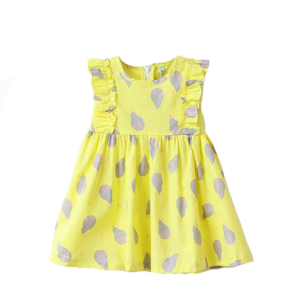 ABALACOCO Girls Kids Cotton Dress Todder Sleeveless Sundress Casual Printed Flower Bowtie Tutu Party Dress 2-10T