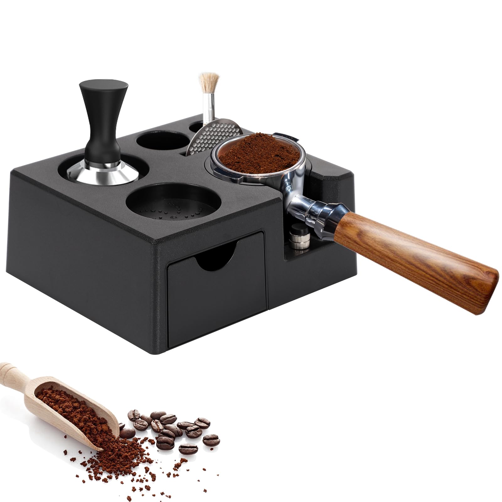 Station De Tassage Café En Bois 5 Trous - Réglable 51-54mm | Élégante Et Stable