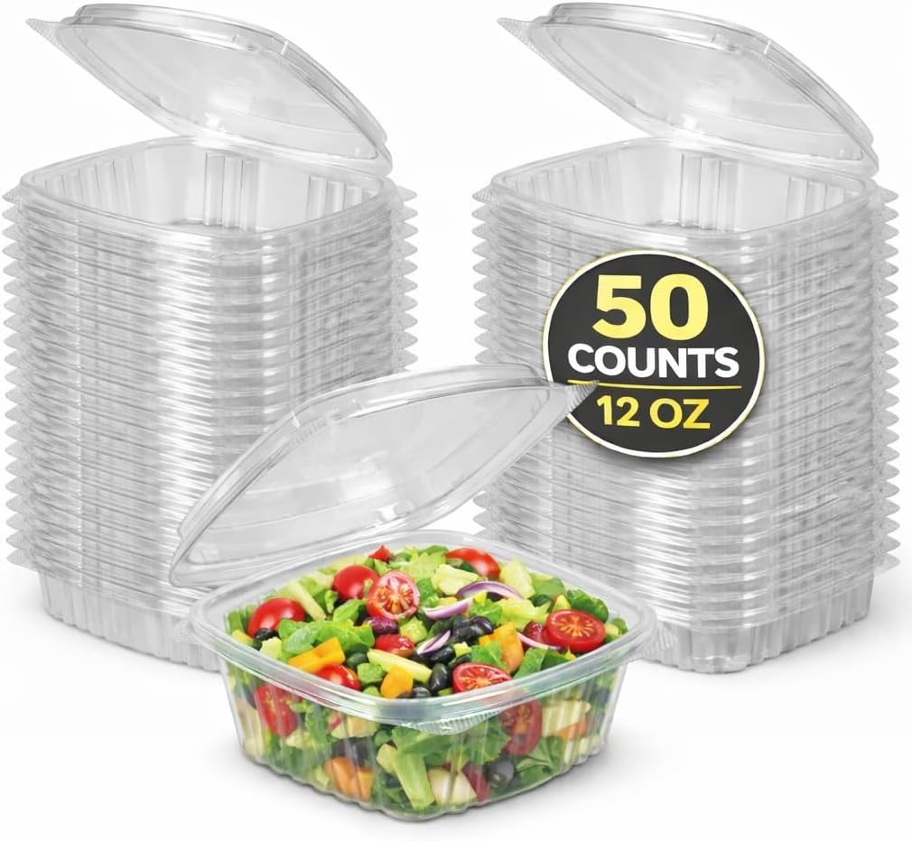 clamshell Container, 12oz, Clear Plastic, Rectangular, 50 Count, Disposable