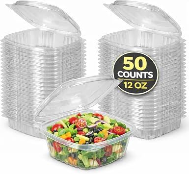 clamshell Container, 12oz, Clear Plastic, Rectangular, 50 Count, Disposable