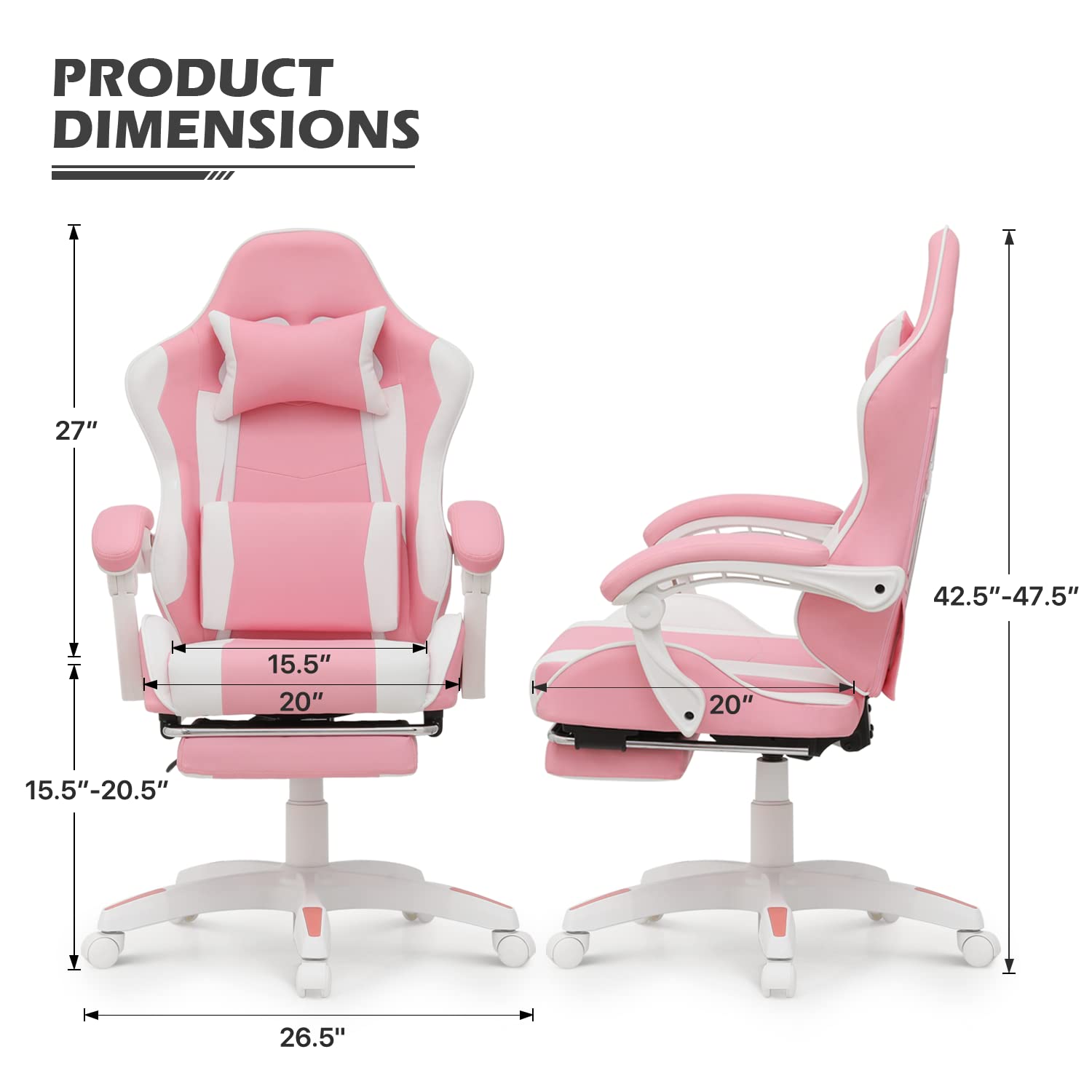 MoNiBloom Gaming Chair with Headrest & Lumbar Support Ergonomic Computer Racing Chair with Footrest, Adjustable Hight Leather Swivel Computer Chair for Adult Teen Office or Gaming