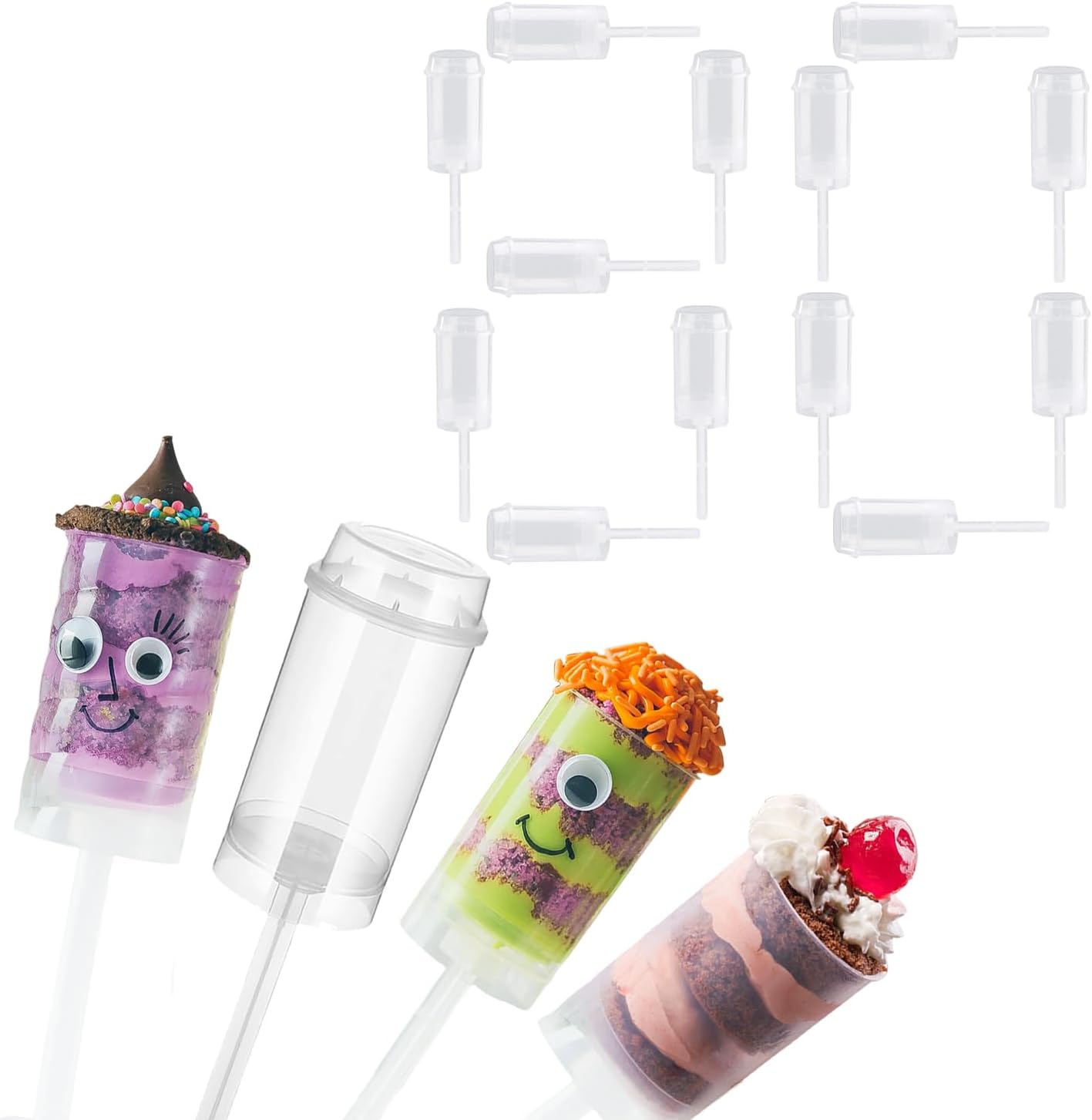 SYNTHORA 80 Pcs Round Shape Cake Push Pops, Plastic Push Cake Up Pop Containers with Lids for Wedding, Birthday, Thanksgiving, Christmas Party Desserts