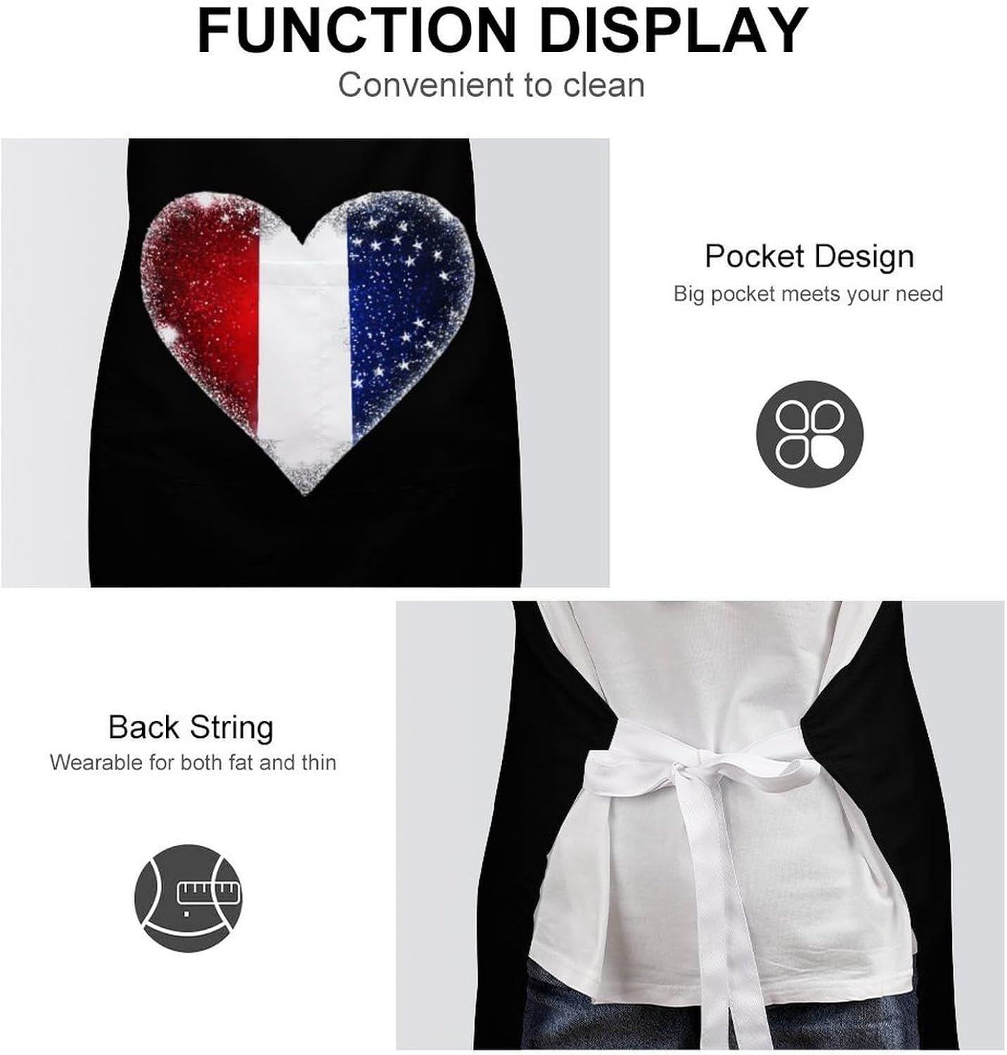 Glitter France Flag Funny Apron Chef Aprons with Pockets for Gardening Cooking Kitchen