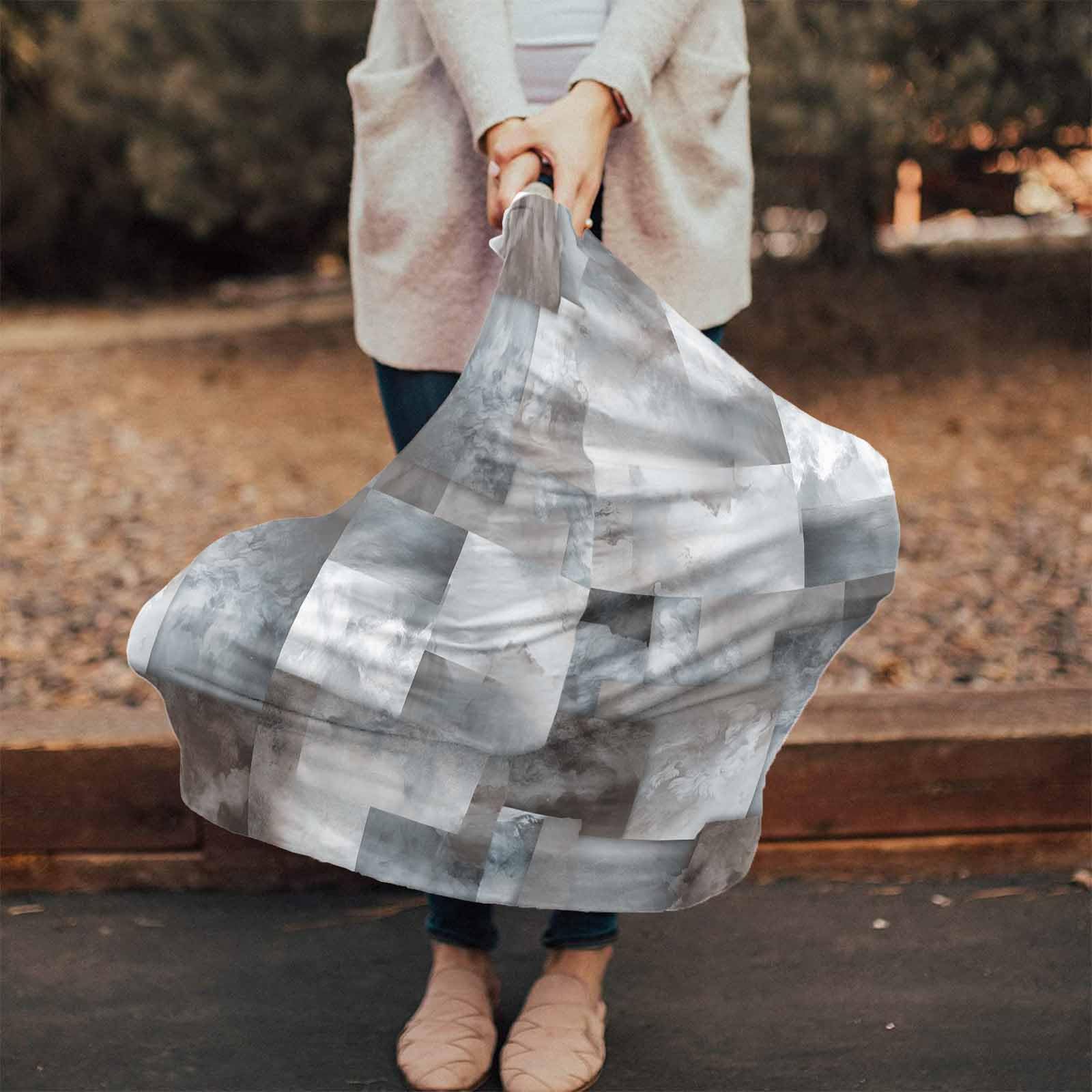 Nursing Cover for Breastfeeding Scarf, Splicing Blocks Abstract Mist Gray Baby Car Covers Super Soft Multi Use for Canopy Shopping Cart Cover Blanket Stroller Cover