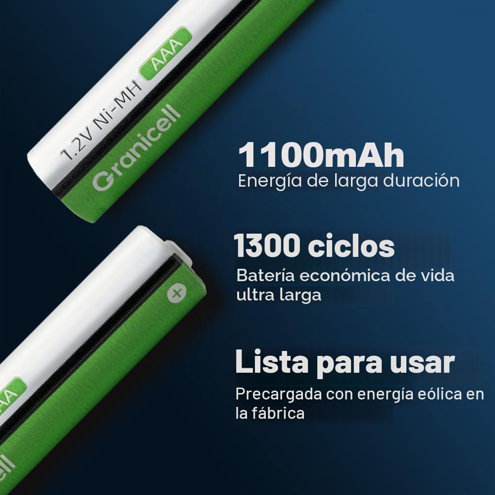 Granicell Kit de Carga 4 Pilas AA y 4 AAA Recargables NiMH con Cargador Rápido Incluido