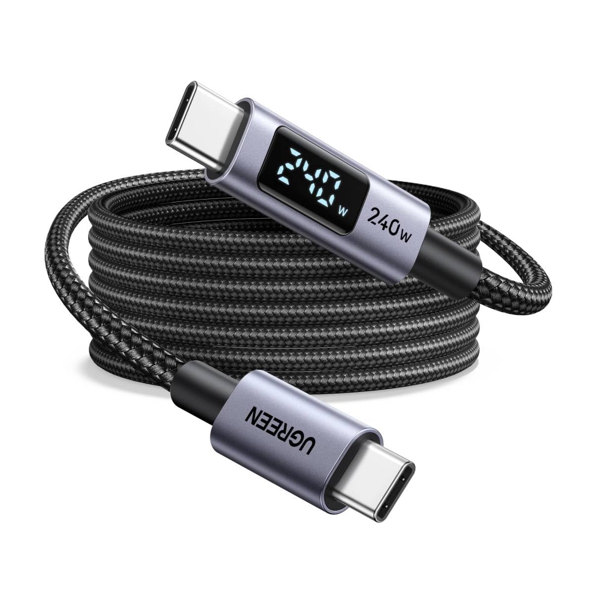 UGREEN 240W USB C Cable Fast Charging Cable 100W PD3.1 Type C Cable with Digital Display, Braided Data USB-C Charger Cord Compatible with MacBook Pro Air, iPad, Dell XPS, iPhone 17/Galaxy S25, 6.6FT
