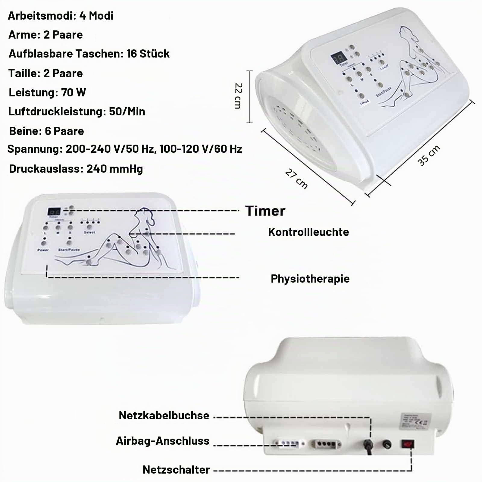 Lymphdrainage Gerät Ganzkörpermassagekostüm mit 3 Massageintensitätsstufen, Infrarotwärme und Luftdruckmassage verbessert die Durchblutung Muskelerholung,Blue