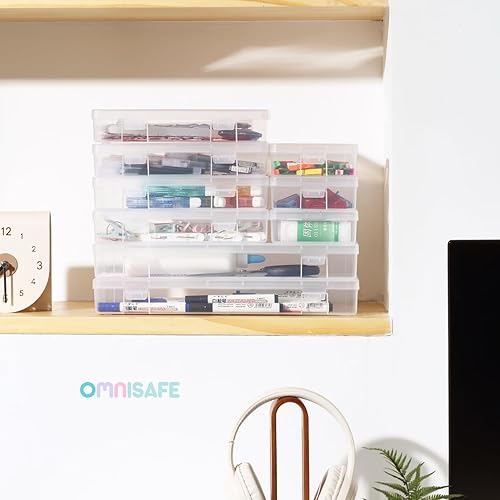 Miniatura 6 de Paquete de 3 organizadores pequeños y medianos con gran plástico transparente para manualidades, contenedores de almacenamiento de plástico con tapa