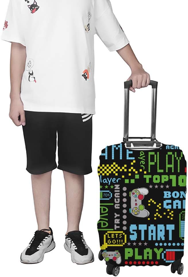 review Kuizee Luggage Cover Suitcase Cover Black Abstract Pixel Game Style Boys Travel Luggage Protector Dustproof Durable S Fits 18-20 Inch Luggage