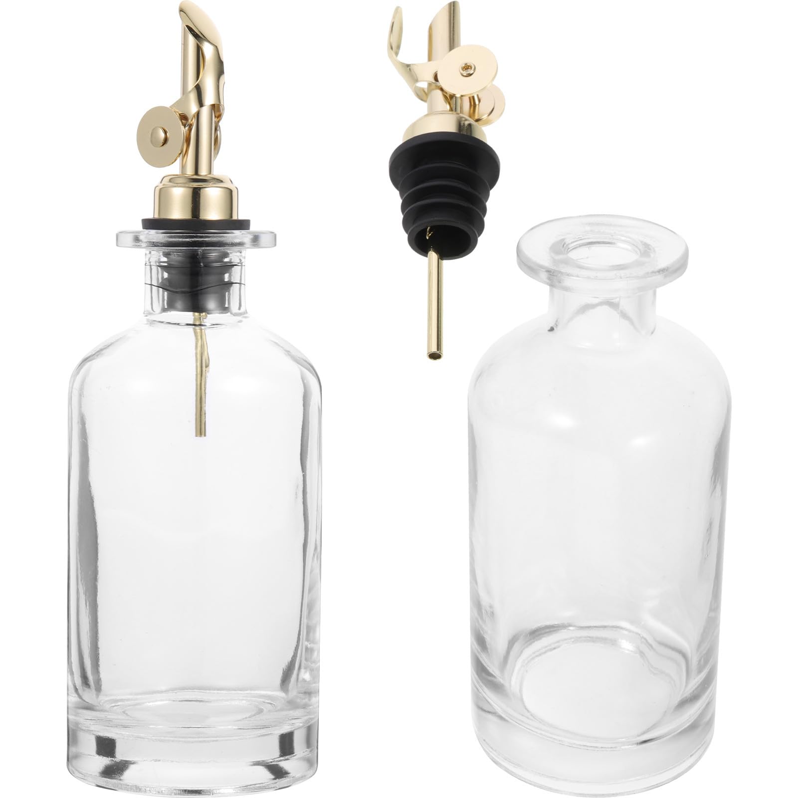 Botellas de Vidrio para Aceite y Vinagre 350ml, Dosificador Automático Boquilla Dorada Antigoteo, Set de 2 Unidades para Cocina y Restaurante, Dispensador Controlado para
