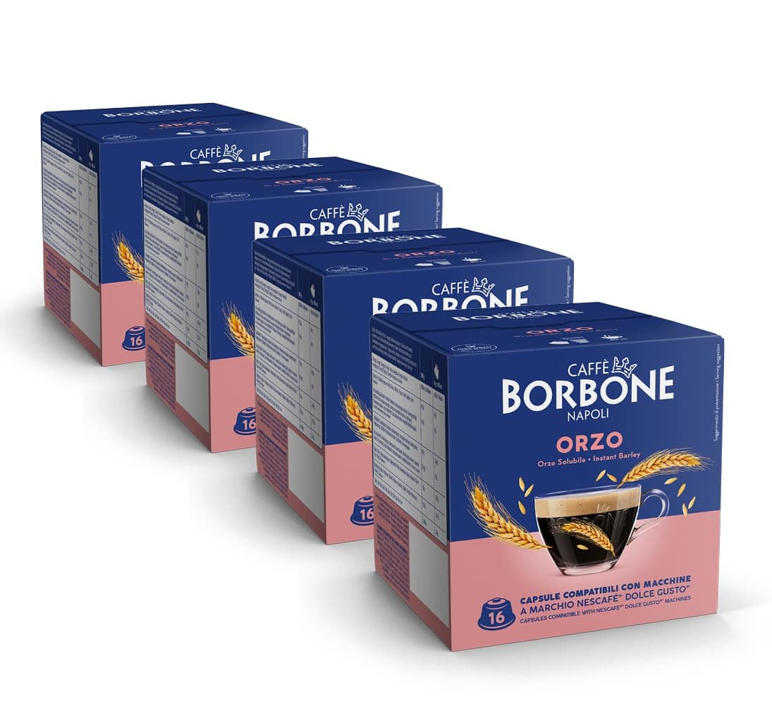 CAFFÈ BORBONE 154 cápsulas compatibles con las máquinas de la marca Nescafé® Dolce Gusto® - Kit surtido: 90 cápsulas de mezcla azul para espresso + 64 de avena soluble (4 paquetes de 16)