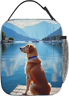 Portable Lunch Bag Insulated Beagle Dog On Wooden Dock With Boats In Lunch Box Reusable Tote Bag Unisex For Work, Travel, Picnic, Office, Camping, Hiking, Picnic, Beach 10X8X4 Inch