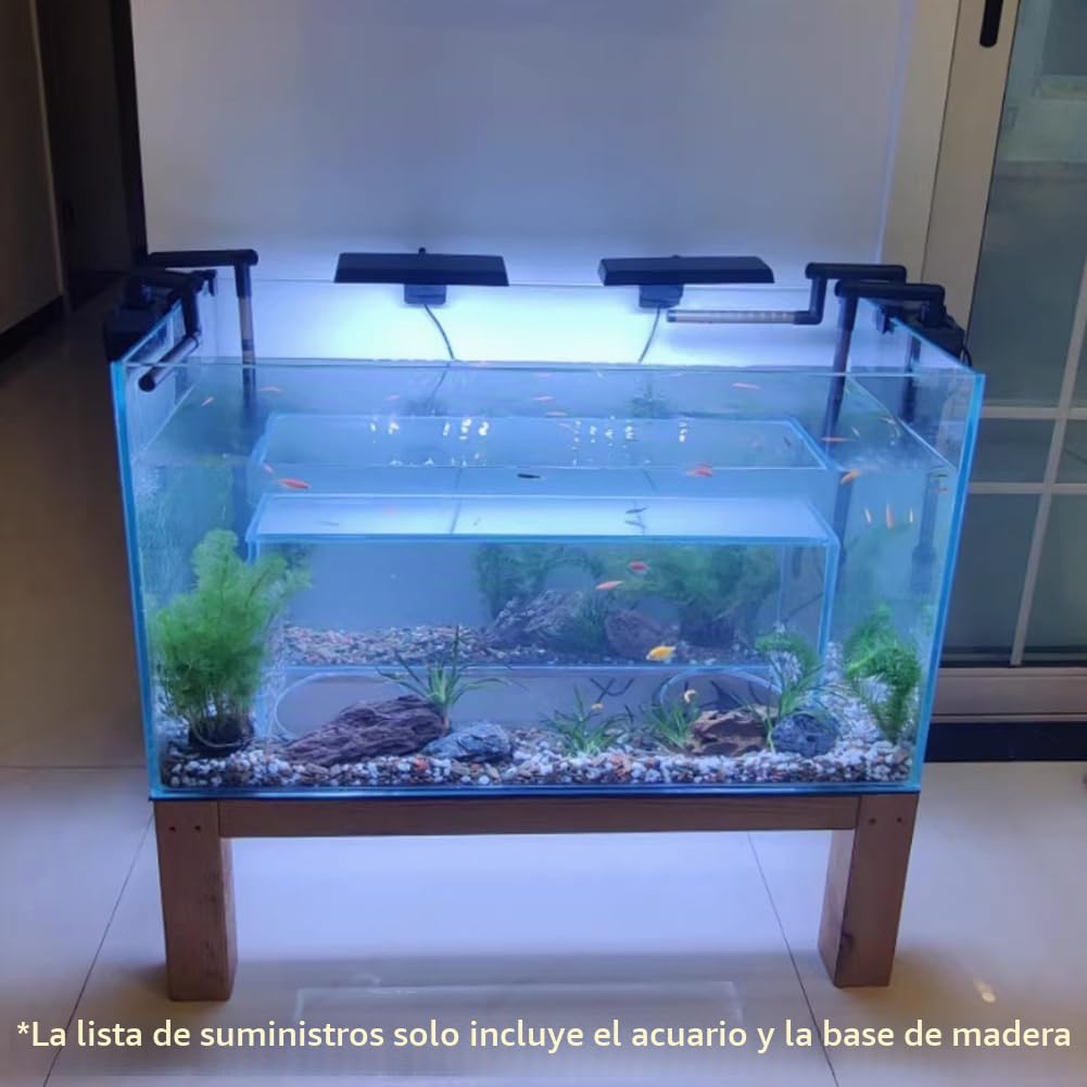 Acuario De Juguete De Gato De Lujo, Tanque De Pescado De Entretenimiento, Rectangular 2 En 1 para Pescado Y Gato, Con Base De Madera Sólida, Amenidad Del Hogar De Mascotas
