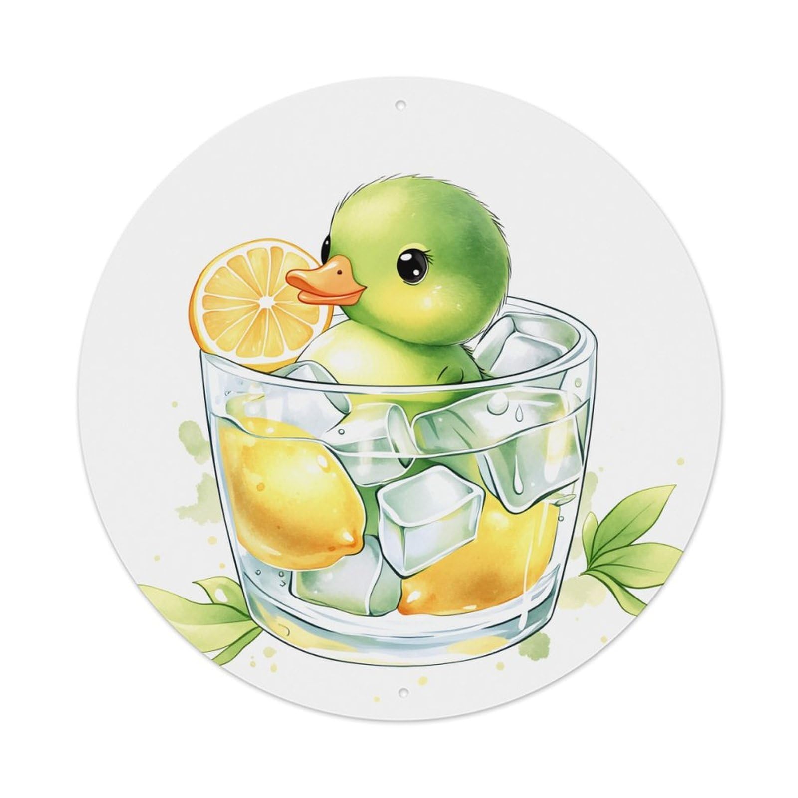 Duck Lemon Ice Glass Leaves Retro Metal Sign Round Tin Sign, Vintage Decor Art Poster for Bar, Home, Man Cave, Kitchen, Laundry Room Gift 8x8Inch