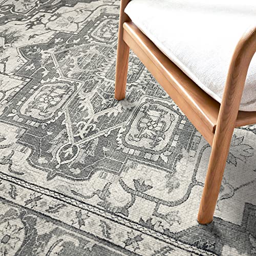 Kozyfly 2X3 Non-Slip Washable Rug - Small Vintage Persian Rug Print Rug Thin Rug Boho Rug 2X3 Rug For Entryway, Kitchen, Bathroom - Distressed Medallion Grey Chenille Carpet #TOP3