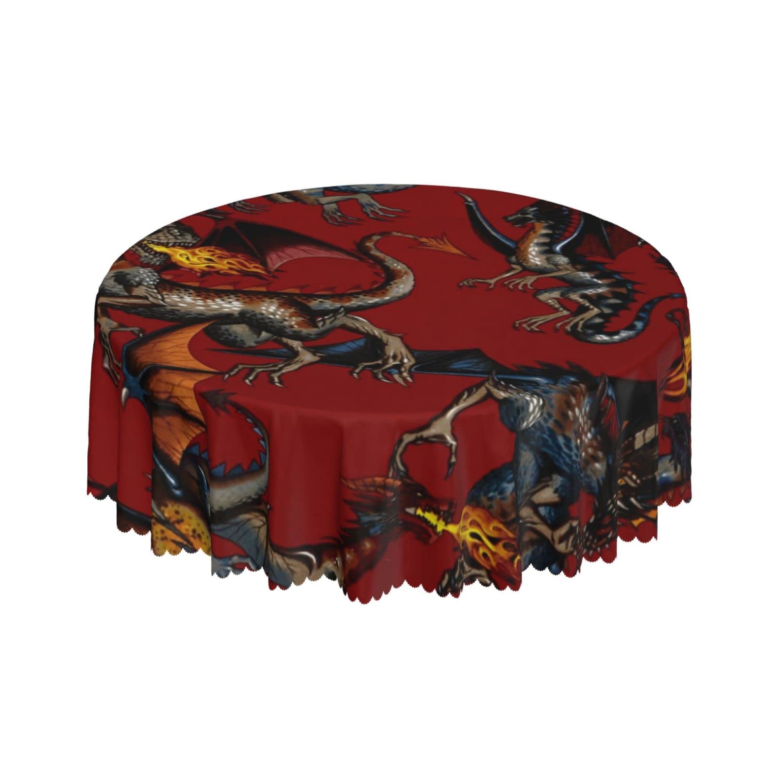 Lsjuee Dragon Red Round Tablecloth 60 Inch Printed Washable Tablecloth for Dining Party Holiday Fall Home Decorative