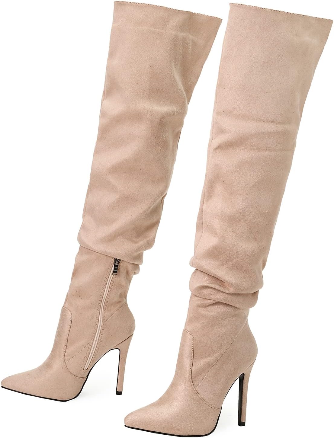 Women's Solid Slouch Block Heel Pointed Toe Over The Knee Boots