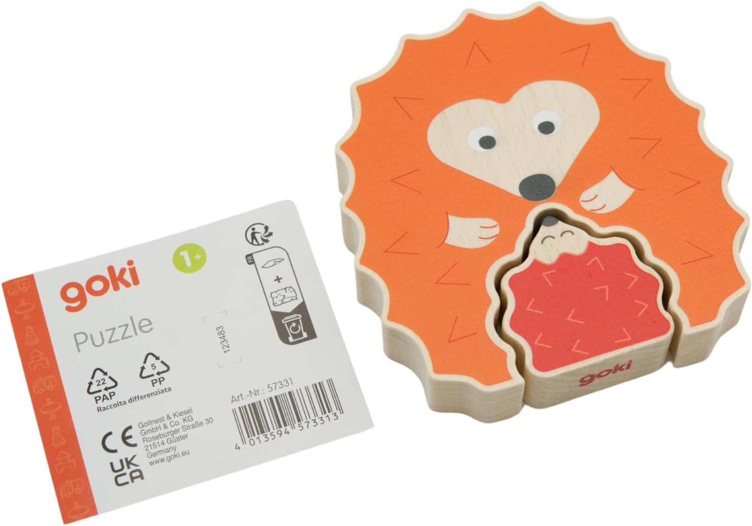 goki 57331 Standing Puzzle Hedgehog Orange and Red