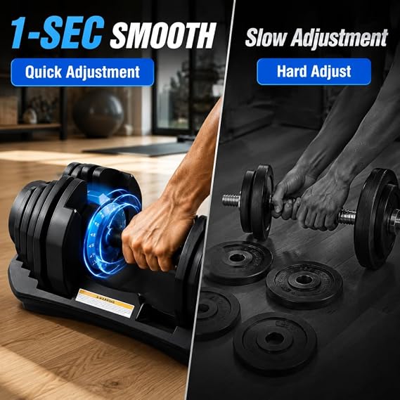 24KG/40KG Adjustable Dumbbell Weight Setting w/Secure Locking System, 15in1 /17in1 Quick Change Weights Dumbbells Set Includes Storage Dock & Non-slip,Saving Space,Pair/Single