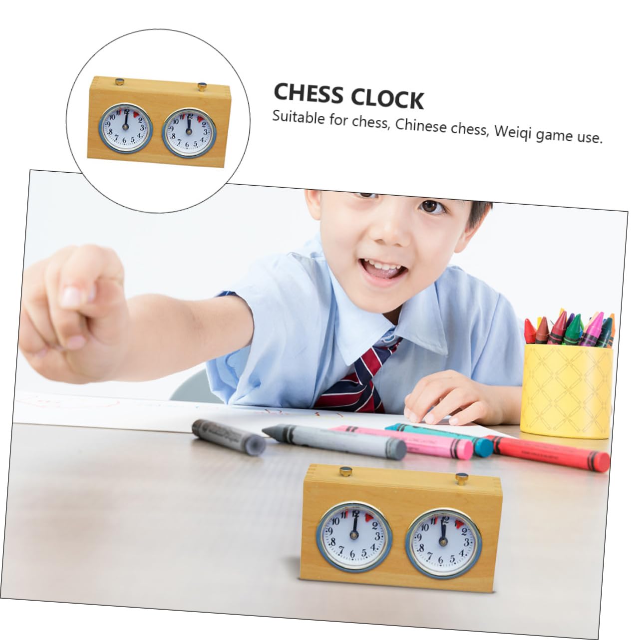 Horloge D’échecs Mécanique Jaune en Bois, Plastique et Alliage