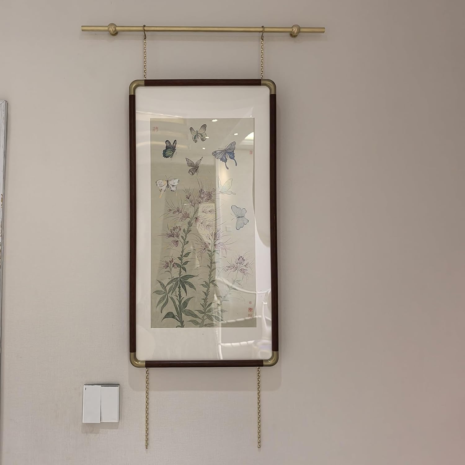 Flexible Picture Rail Hanging System, Antique Mirror & Art Frame Wall Mounting Hardware, Brass Chain Art Hangers for Home Picture Exhibition (0.6m/2.0ft Rod)