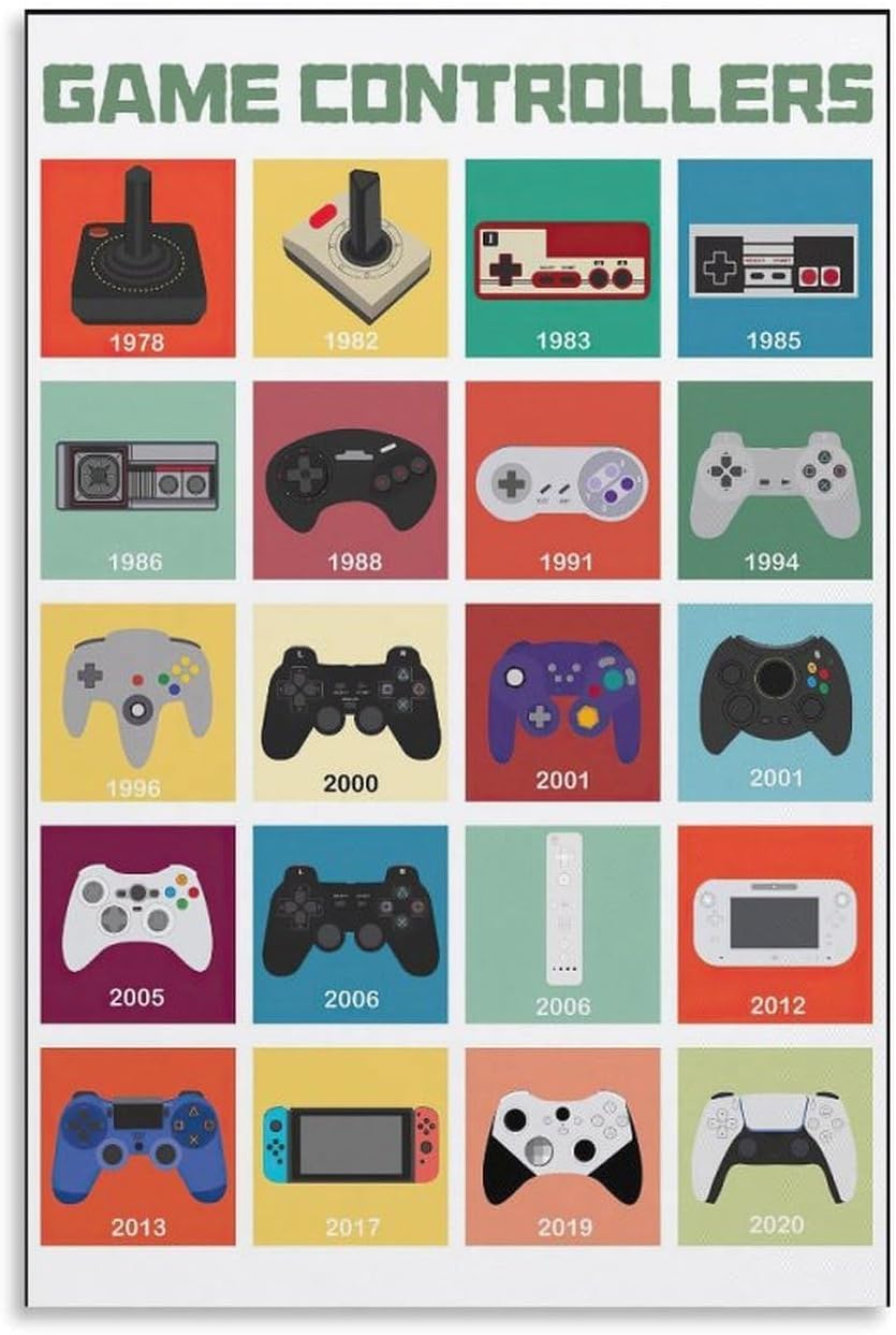 VSXLEOZ Classic Video Game Poster Controllers Historical Video Game Evolution Canvas Wall Art Aesthetic Decorative Painting Living Room Posterstyle 16x24inch(40x60cm)