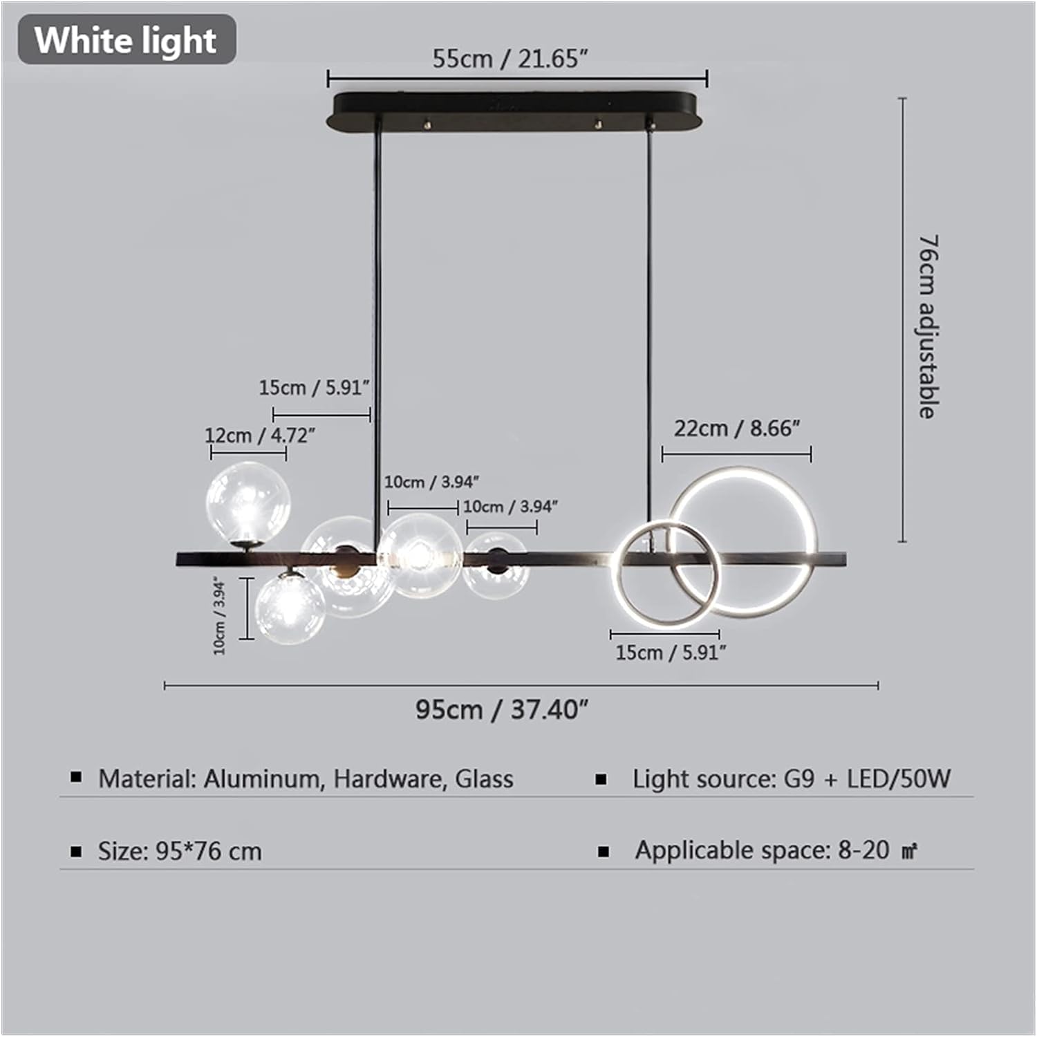 Żyrandole LED, nowoczesne szklane bańki lampy wiszące czarny/złoty długi wspornik wiszące lampy barowe żarówka G9 żarówka kompatybilna z jadalnią kuchnia restauracja, oświetlenie sufitowe