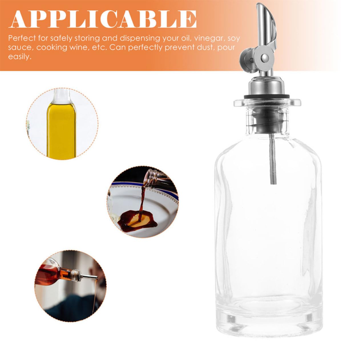 TOYANDONA Juego de 2 Botellas Dispensadoras de Aceite y Vinagre de Vidrio y Acero Inoxidable 500ml Tapa Antigoteo para Cocina y Condimentos