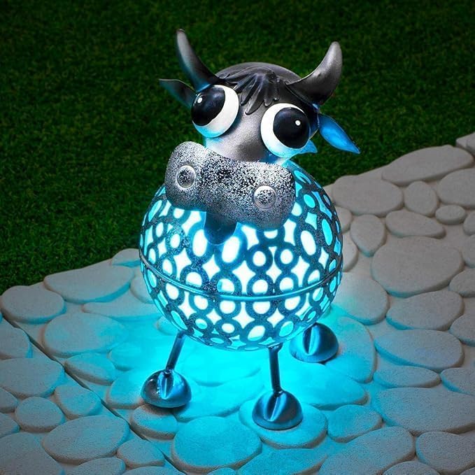GloBrite Cow Metal Scroll Solar Lights with Colour Changing LED | Outdoor Ornaments Waterproof Powered Lights & Gifts