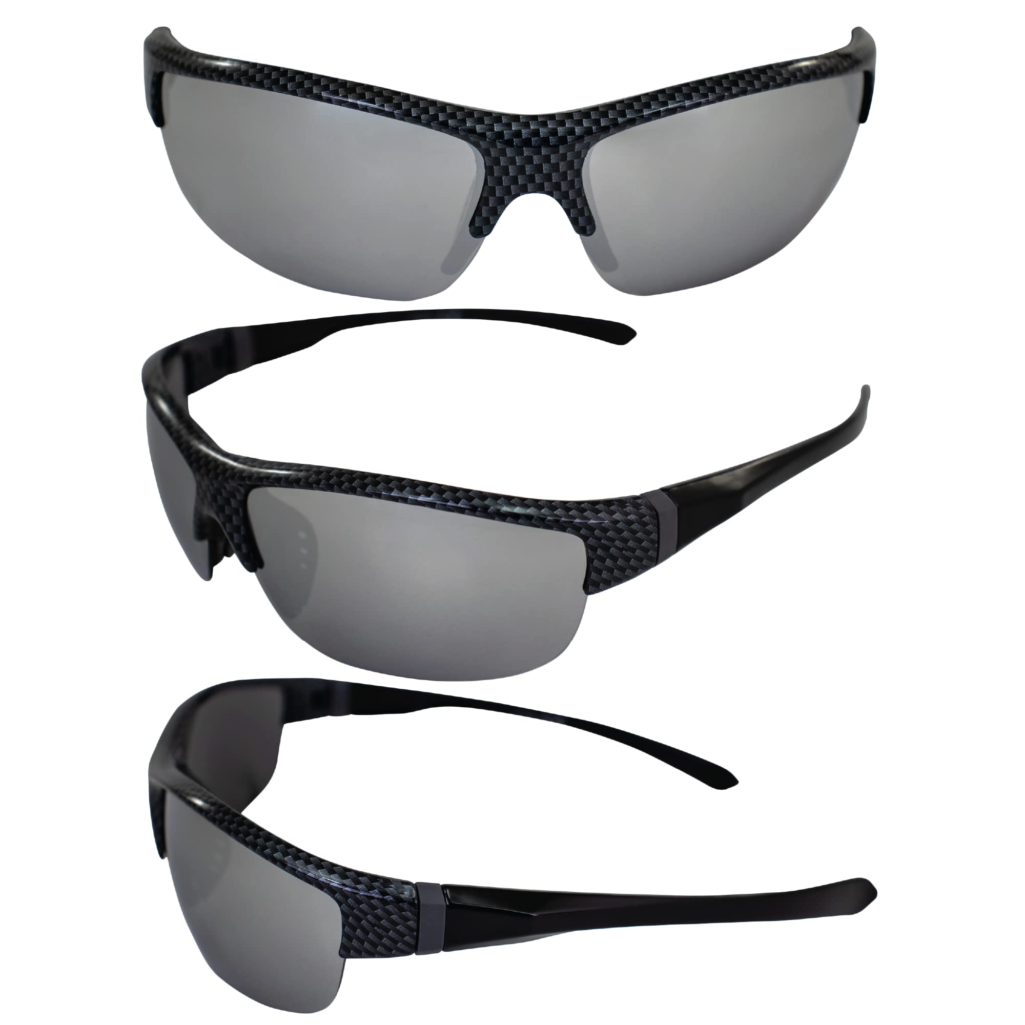 AlterImage Guardian Wraparound Sports & Motorcycle Retro Sunglasses for Men or Women 3 Pair Semi-Rimless Gray & Black Frames w/Flash Mirror & G-Tech Blue/Red Lenses