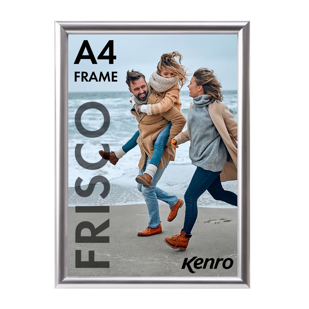 Kenro Frisco Plastic Picture Frames (Box of 1) - A4 / 21x29.7cm Freestanding or Wall Hanging Stylish Photo Frame with Glass Front - Silver
