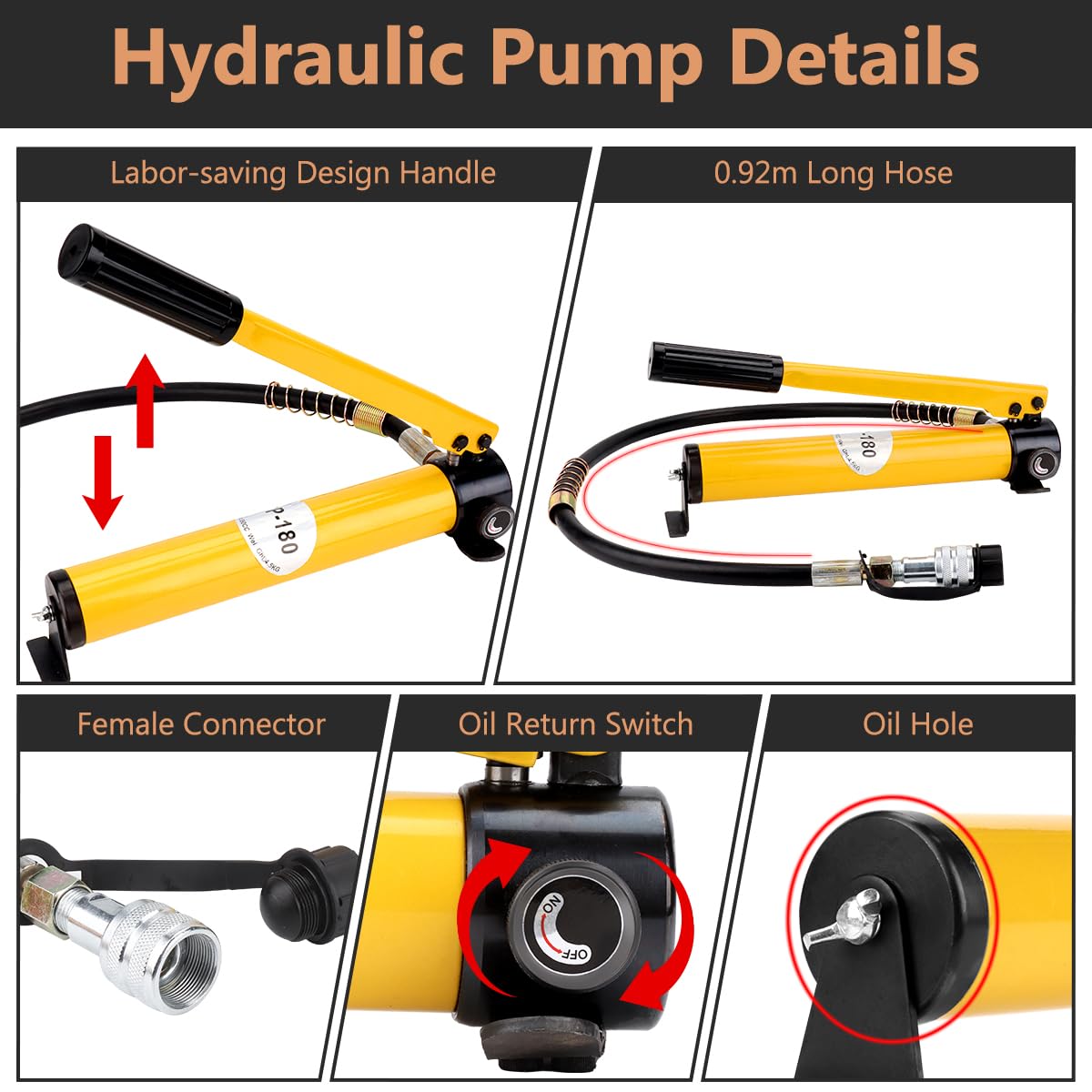 Fulgutonit Hydraulikzylinder 10T mit Hydraulikpumpe CP-180, 12mm Hub, 45mm Eigenhöhe, 15.89cm² Nutzfläche, Ölspeicherkapazität 350cc Handpumpe, Ultradünner, für Gebäude und Brücken, Maschinenbau