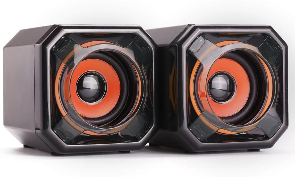 WESDAR PC Speakers 3.5mm Audio Jack USB Powered Subwoofer Compute Set for Mac iMac Gaming PC Laptop Desktop Notebook Computer Tablet, Pack of 2, Black and Orange, BkOR-161