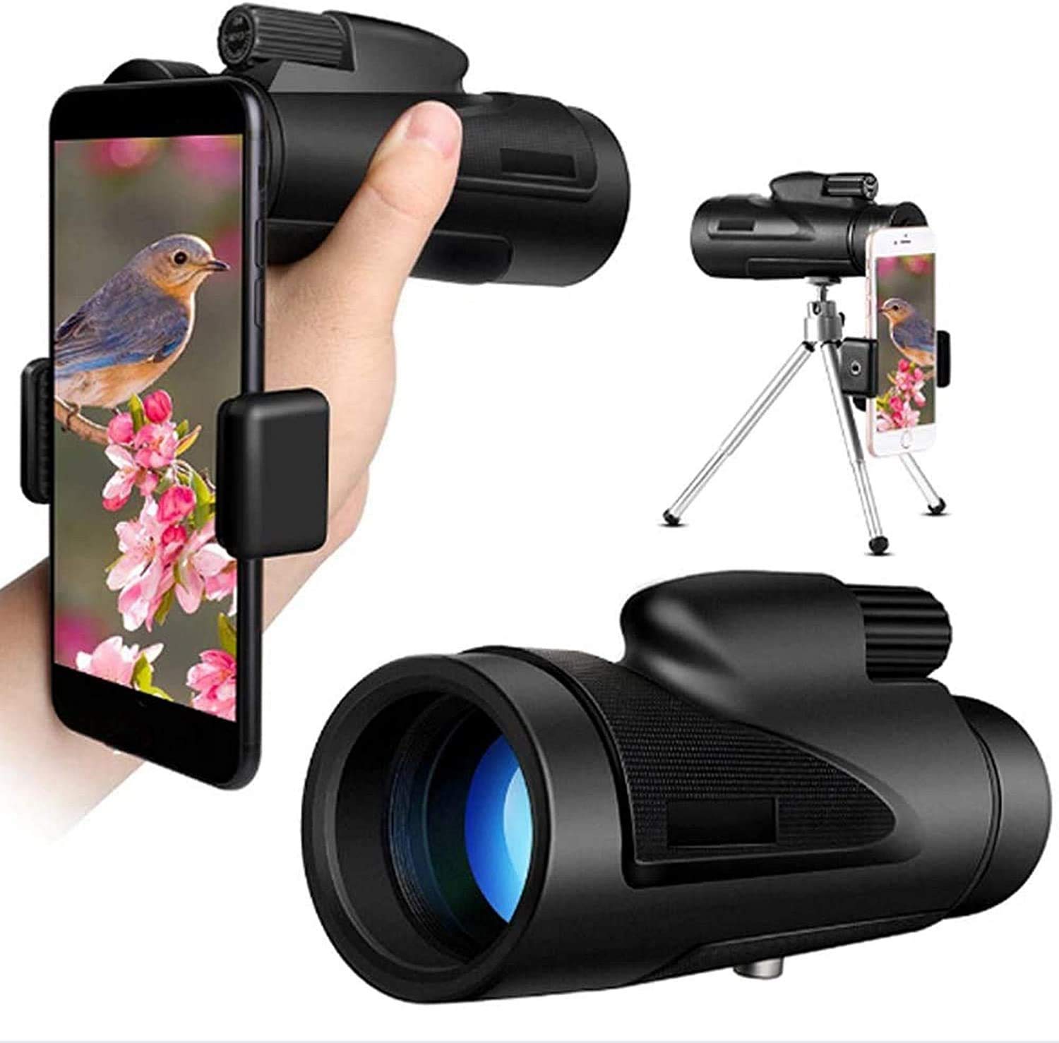 Monokular-Teleskop, 12 × 50 HD, hohe Leistung, wasserdicht, für schwaches Licht, für Handy, Vogelbeobachtung, Wandern, Camping, Sightseeing –