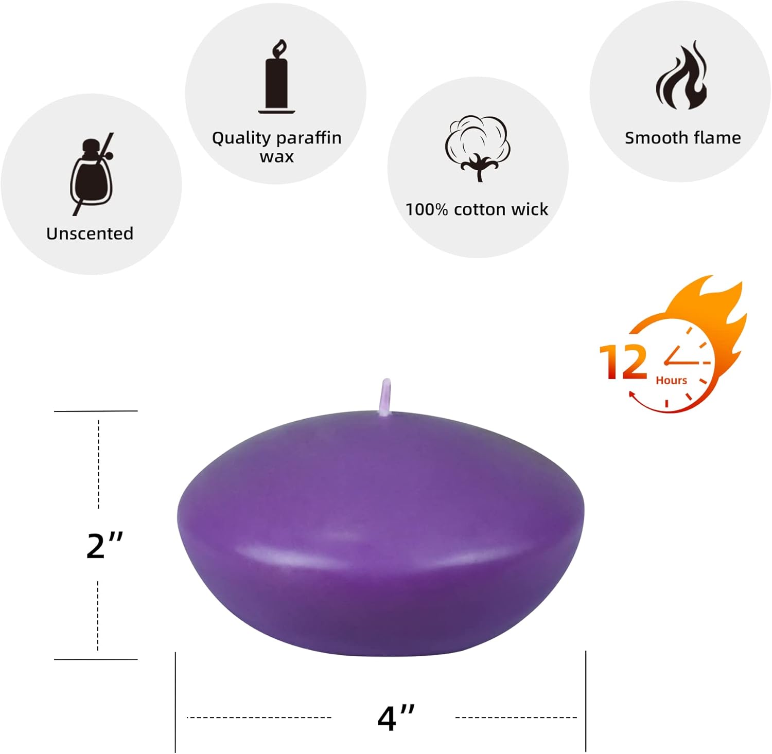 Zest Candle CFZ-091_8 24-Piece Floating Candle, 4", Purple