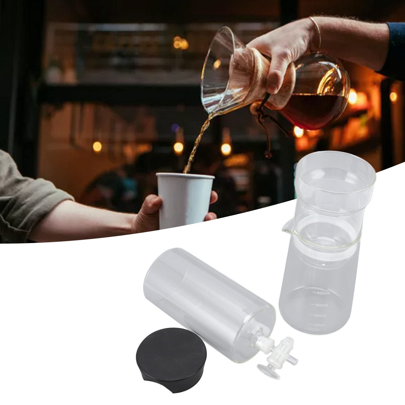 Premium Cold Brew Coffee Dripper 400 ml de vidrio reutilizable Ajuste de goteo ajustable para café helado y vidrio de borosilicato transparente de té con piezas desmontables para