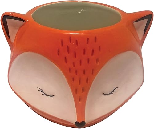 Miniatura 2 de Streamline Imagined - Maceta de cerámica con diseño de zorro naranja, orificio de drenaje, naranja