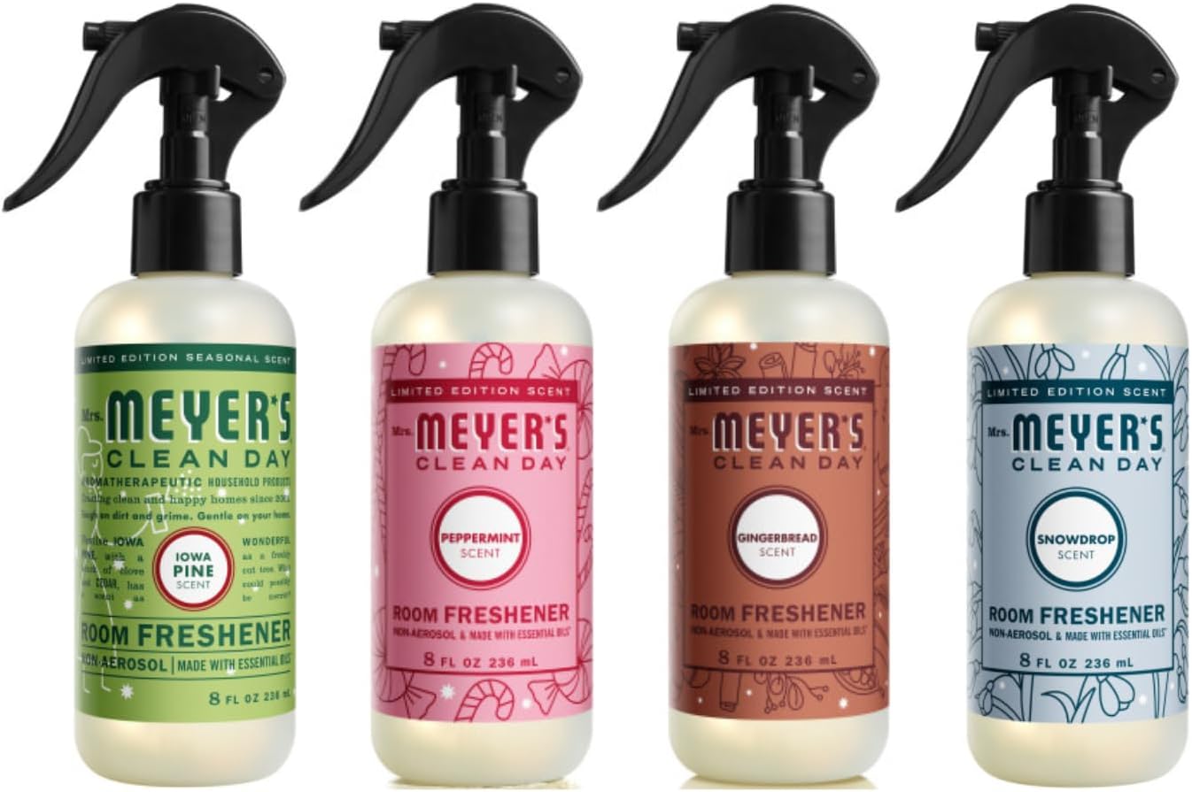 Mrs. MEYER'S CLEAN DAY Multi-Surface Cleaner 4 Pack Variety Pack, Iowa Pine, Peppermint, Snow Drop, Gingerbread, 16 Fl Oz Each, 1 CT