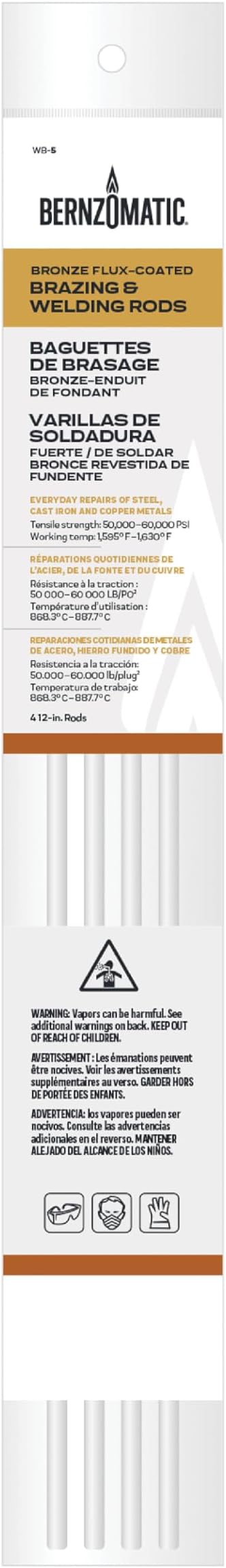 Bernzomatic WB5 Bronze Flux Coated Brazing/Welding Rod, 4Piece