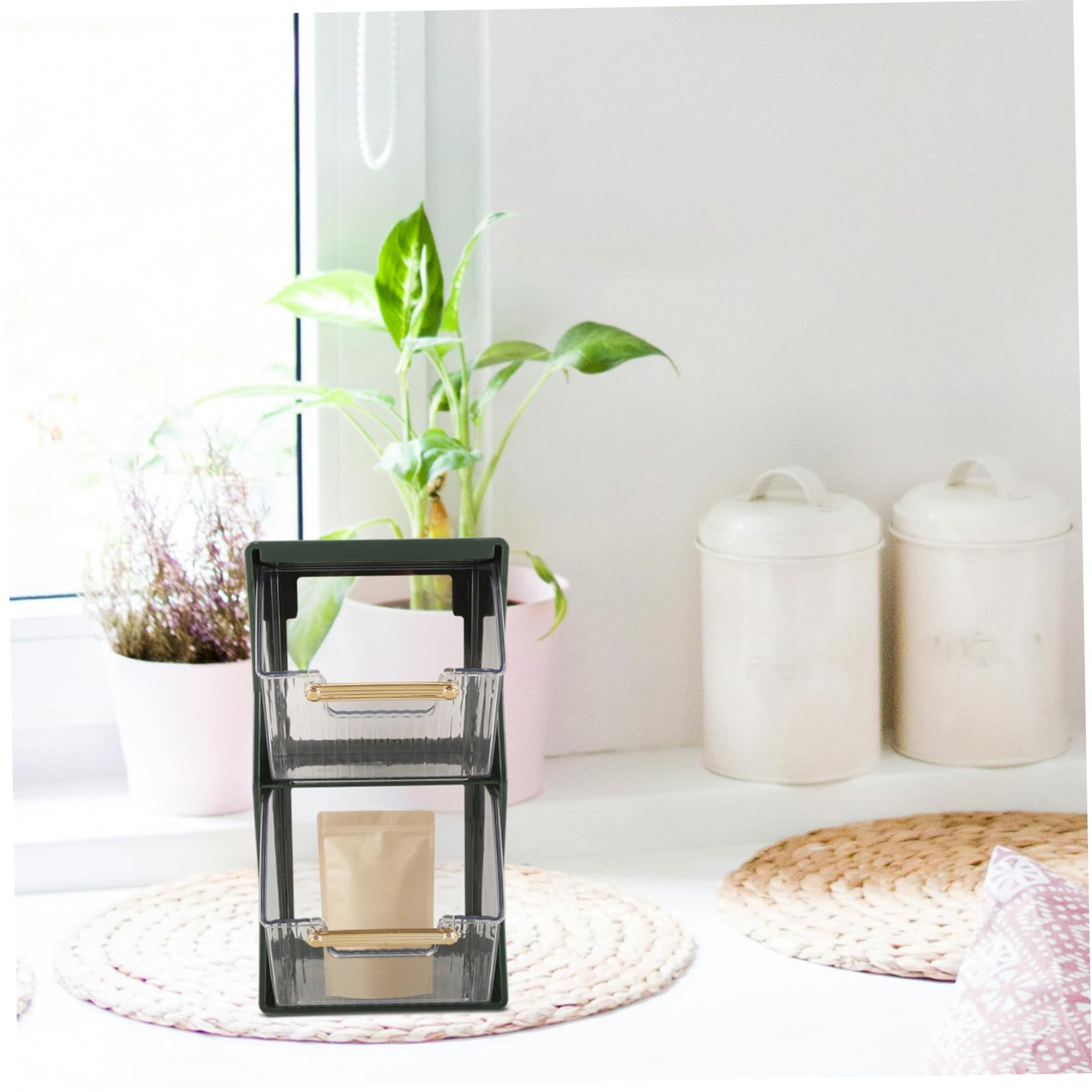 Zerodeko Organizador de Bolsas Café de Doble Capa para Almacenamiento Cocina y Oficina Estante Transparente para Espacio