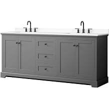 Wyndham Collection Avery 80 Inch Double Bathroom Vanity in Dark Gray, White Cultured Marble Countertop, Undermount Square Sinks 3-Hole, Matte Black Trim
