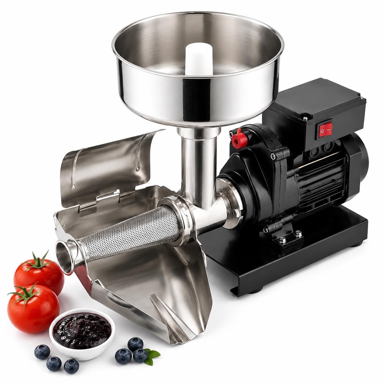Machine À Sauce Tomate Commerciale 450 W, Moulin En Acier Inoxydable | Passoire et auge réglables, débit de 50 à 160 kg/h, for tomates, baies, pommes, citrouilles(Black)