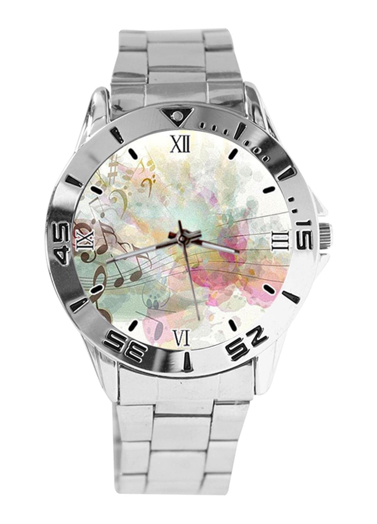 GenericMusic Note Personality Watches Women Men Analog Wristwatch Unisex Stainless Steel Silver Wrist Watch